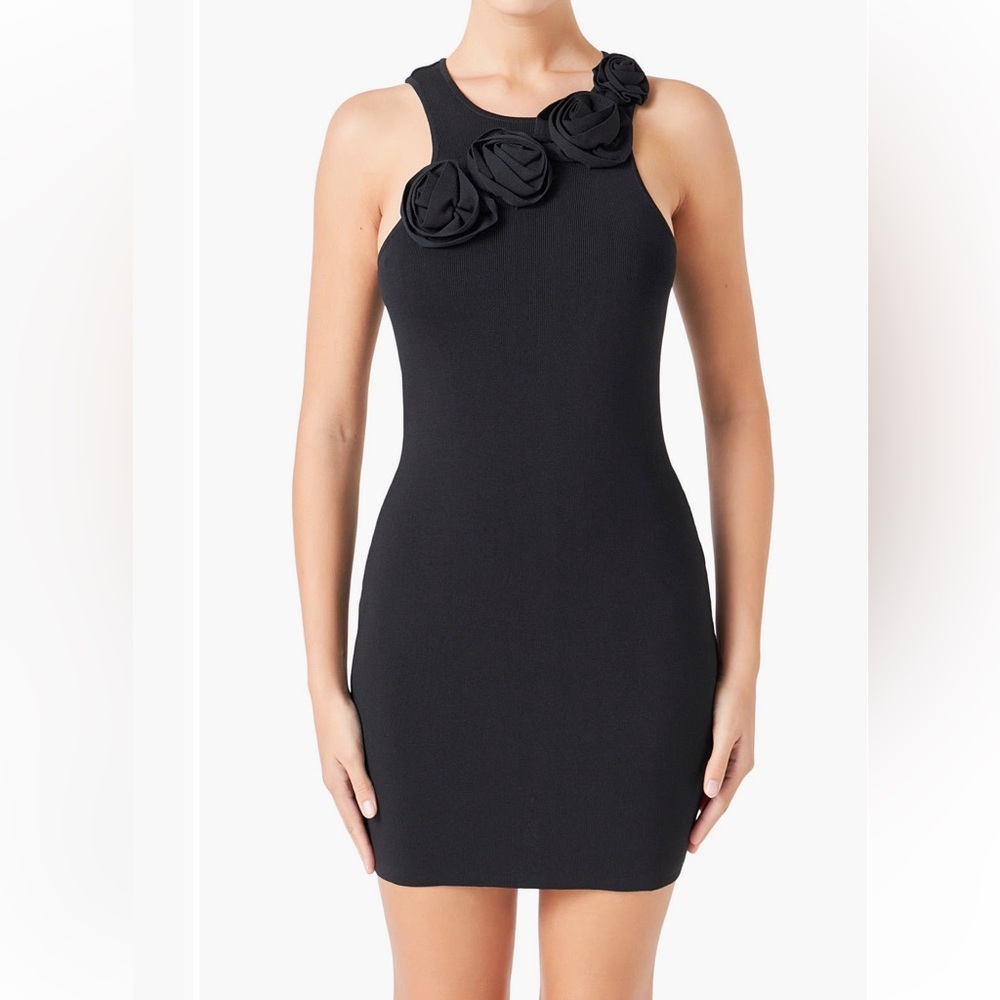Endless Rose Rosette Detail Knit Bodycon Mini Little Black Dress Size Small NWT